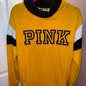 Pink yellow hoodie with fur